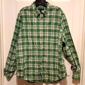Banana Republic Men's Green/White Plaid Button Down Long Sleeve - Size XL